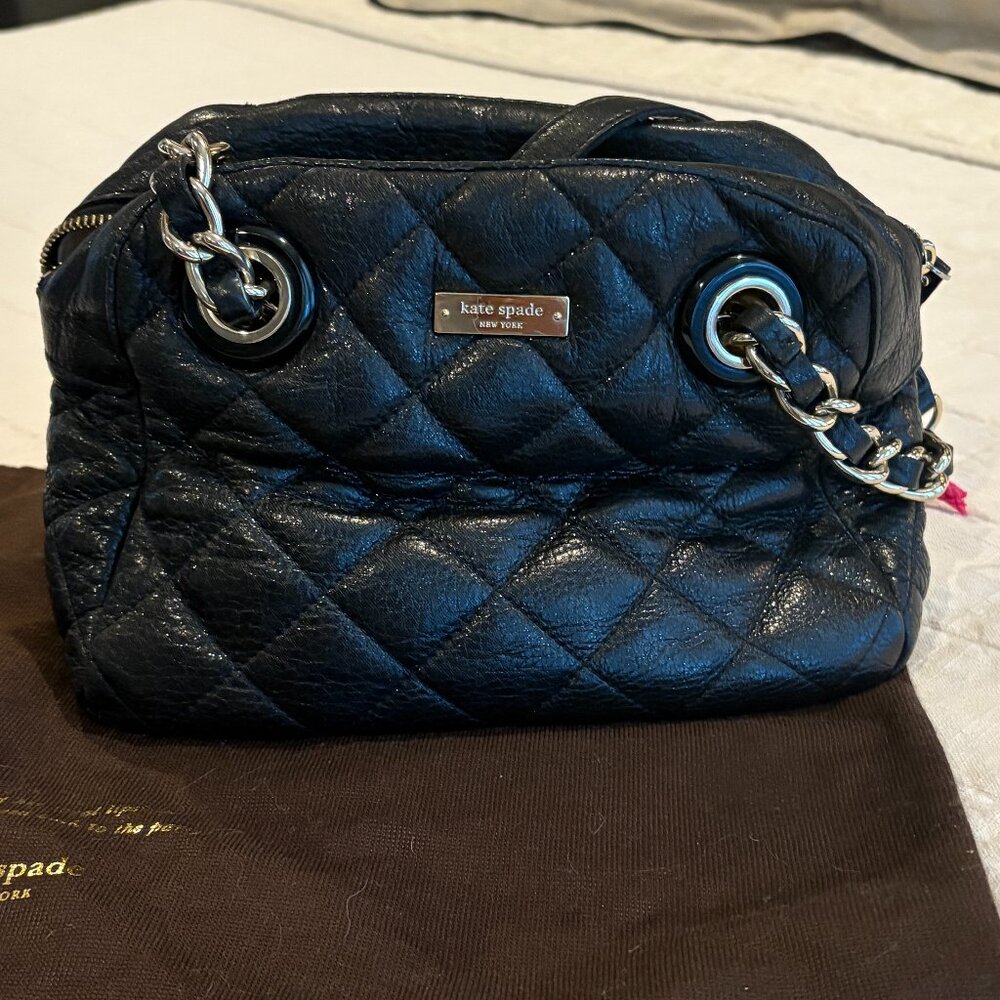 Kate Spade Georgina Gold Coast Quilted Leather Bag Purse in Black + Gold